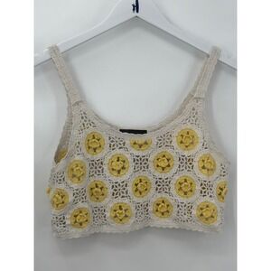Angeleye London Crochet Floral Crop Top Cream Yellow Boho Festival One Size